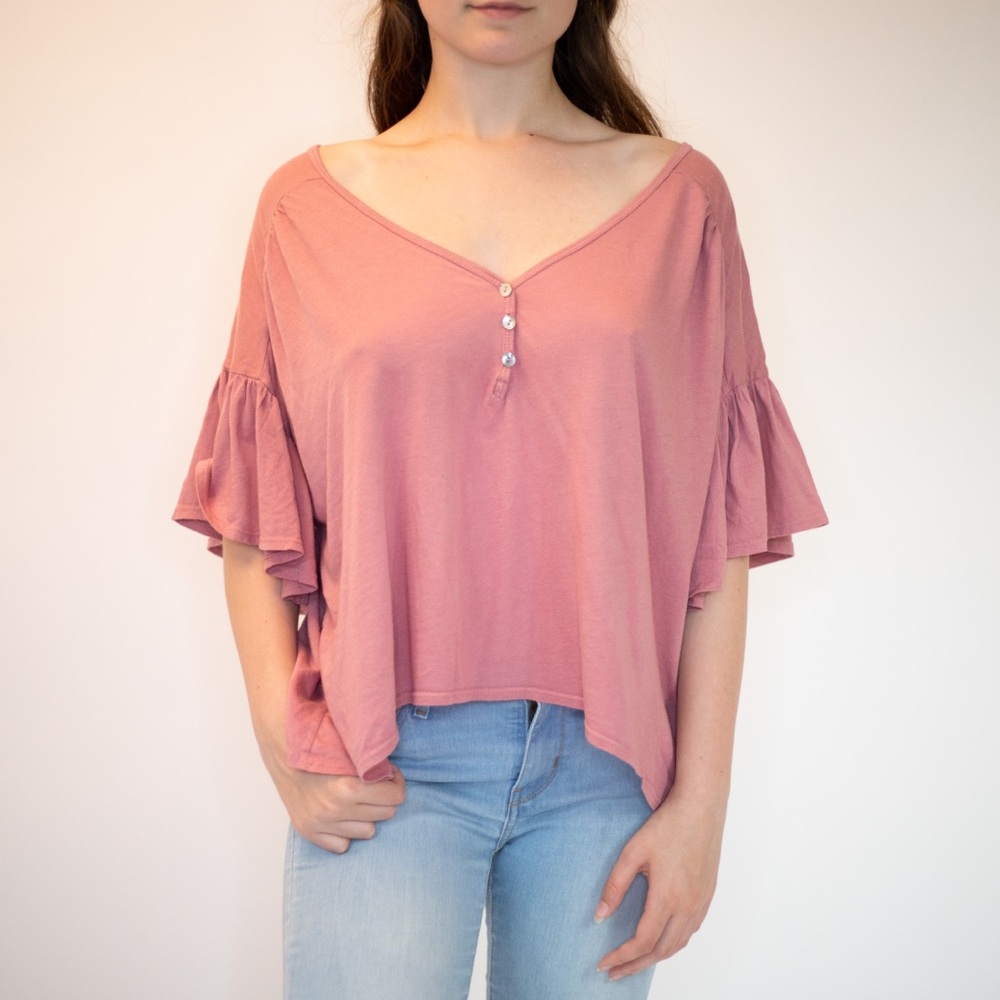 Pink Anthropologie loose fit boho blouse